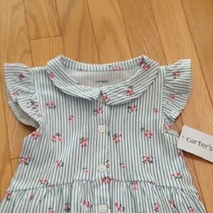 NWT Carter's Blue/white/pink flutter sleeve dress size 3T